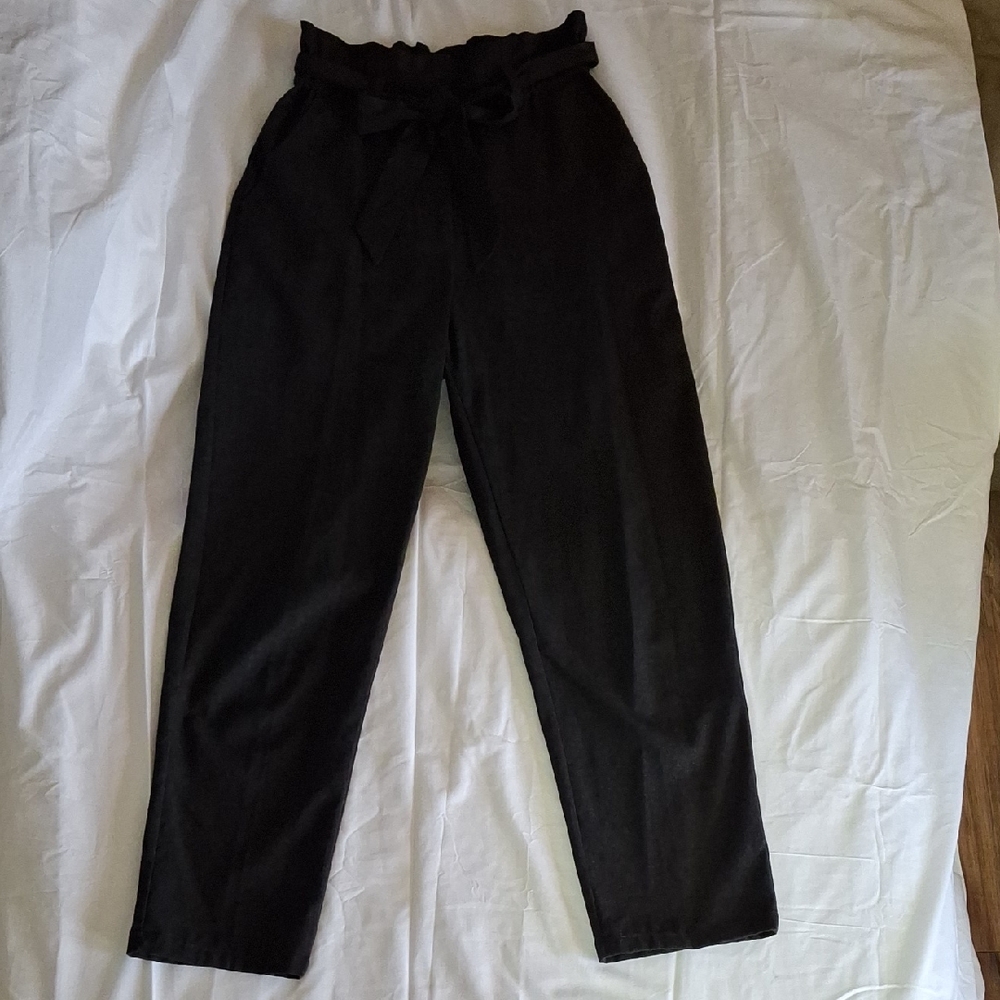 H&M Charcoal Gray Paperbag Waist Tie Belt Trousers Size 2